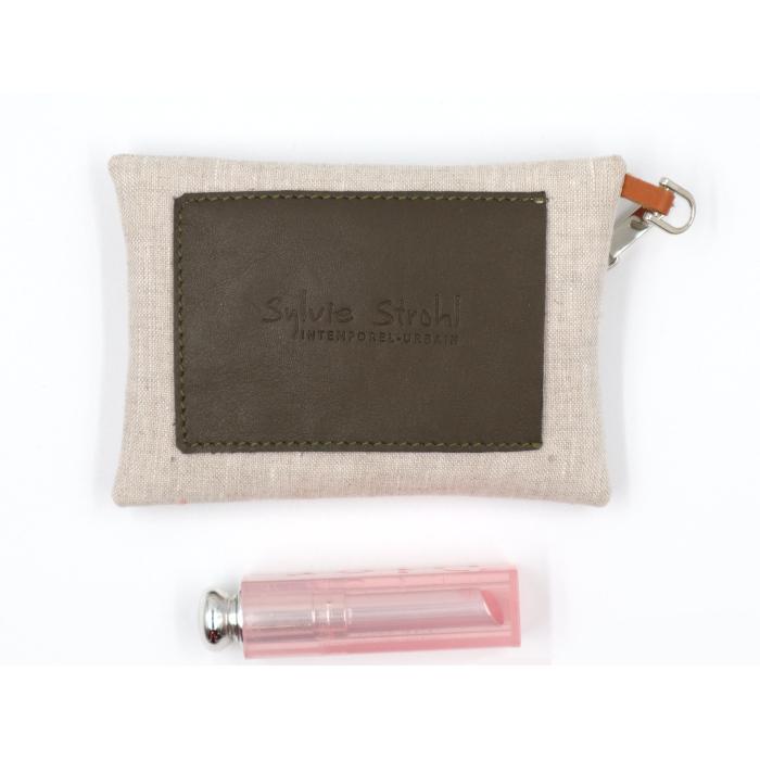 Women's CB card holder wallet in leather and raw linen