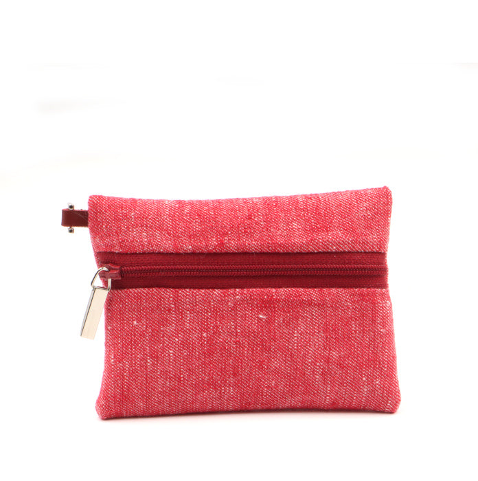 Women's CB card holder wallet in red leather and linen