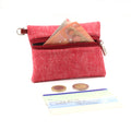 Rectangle 4, porte-monnaie porte carte femme cuir et lin rouge