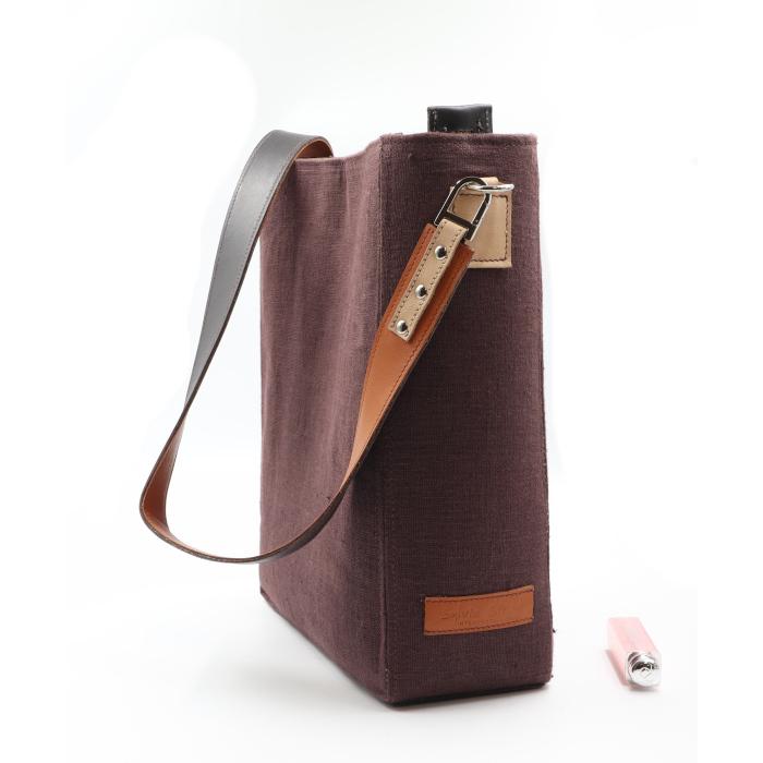 SAC BANDOULIERE RECTANGULAIRE LIN BORDEAUX PROFIL