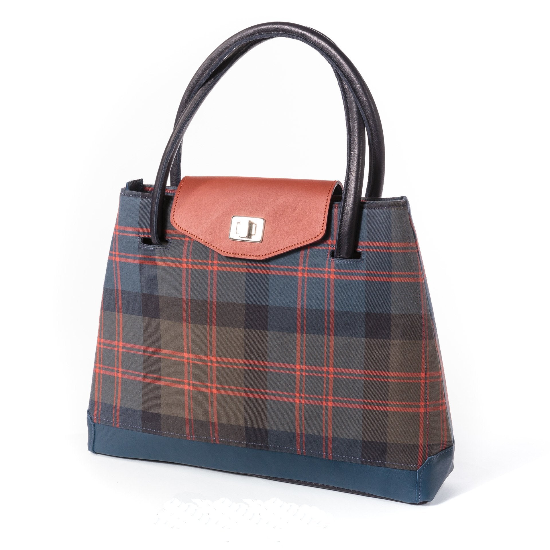 SAC A MAIN CABAS OLIVIA EN TARTAN BLEU ROUGE FACE