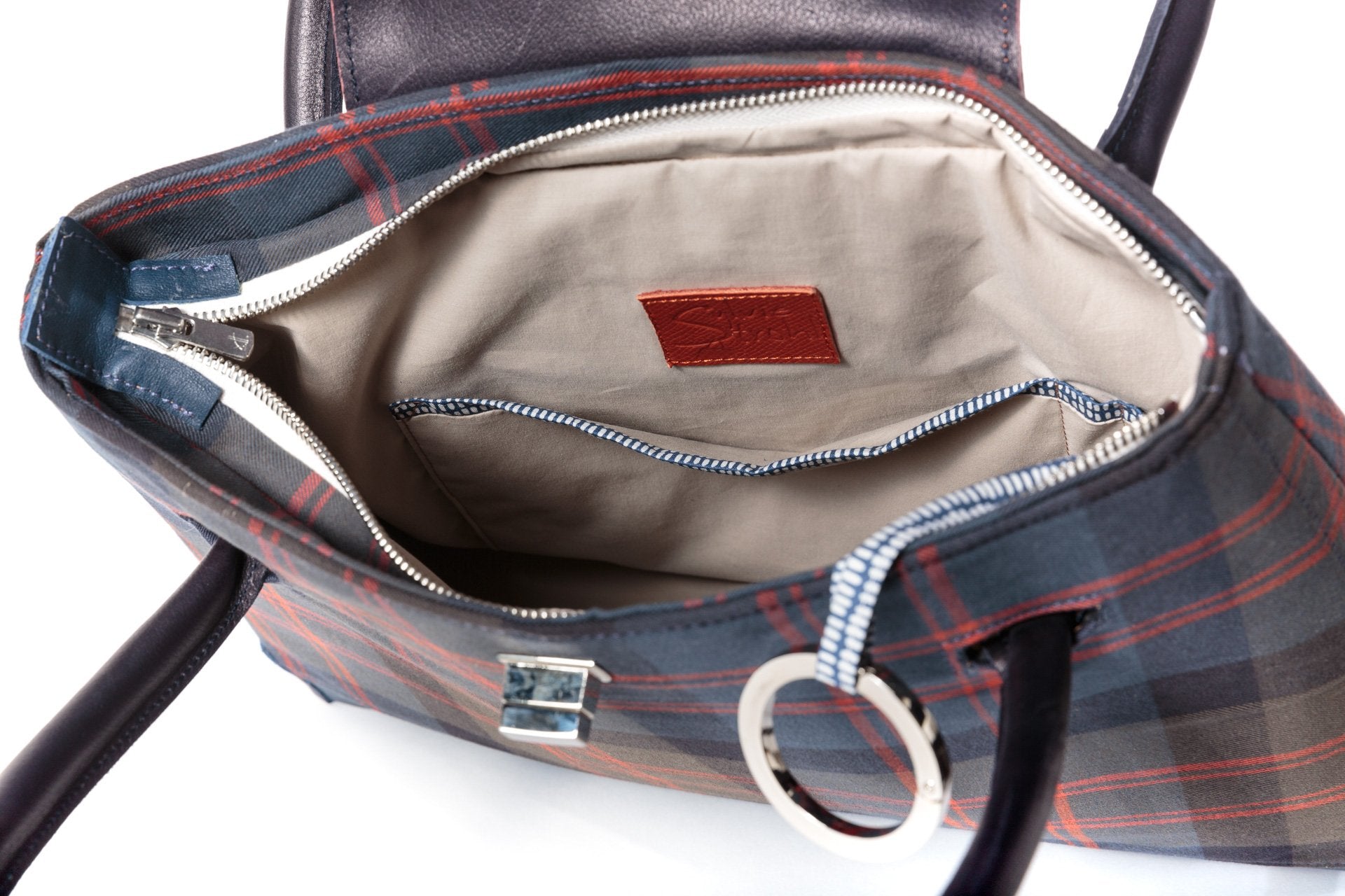 SAC A MAIN CABAS EN TARTAN ROUGE ET BLEU