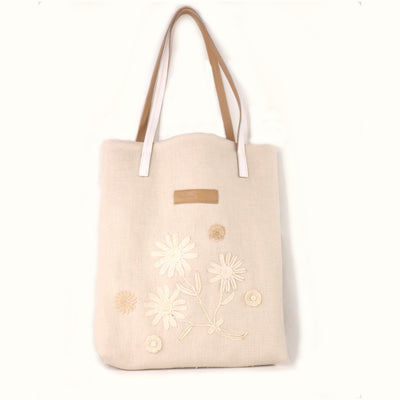 Photographie du produit Le Tote Bag Nature, lin blanc cassé et fleurs